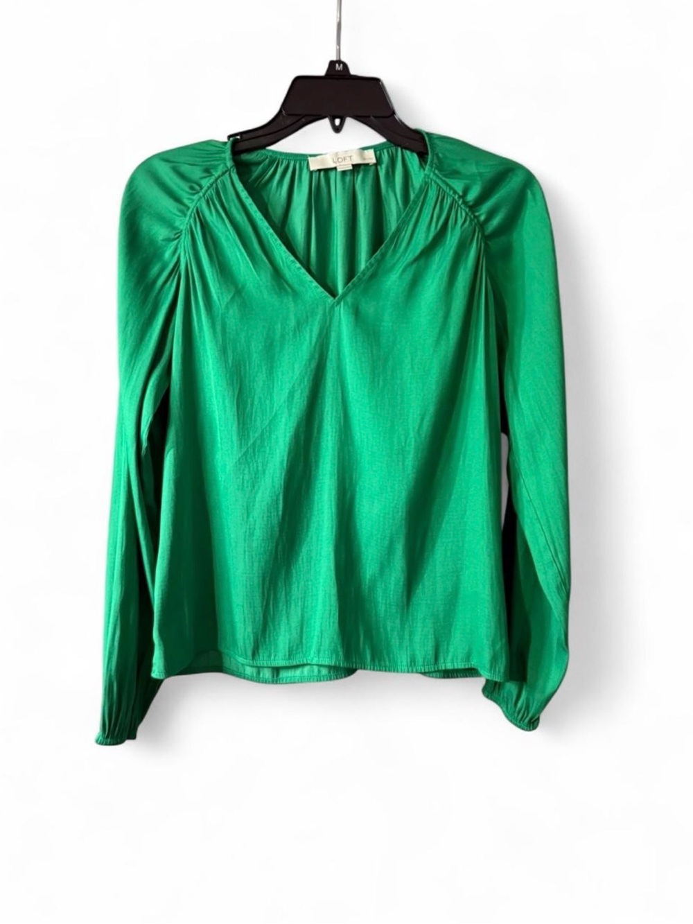LOFT Emerald Green V-Neck Long Sleeve Blouse